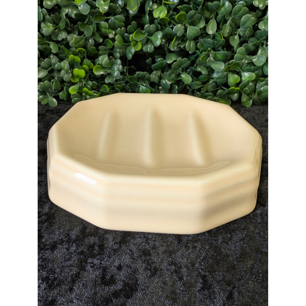 Vintage Pfaltzgraff Cream Ceramic Soap Dish Octagon Ridge Stoneware 1980s 90s